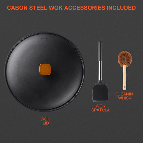 Bretor flat-bottom wok stabilizes on induction and gas stoves for even heating.