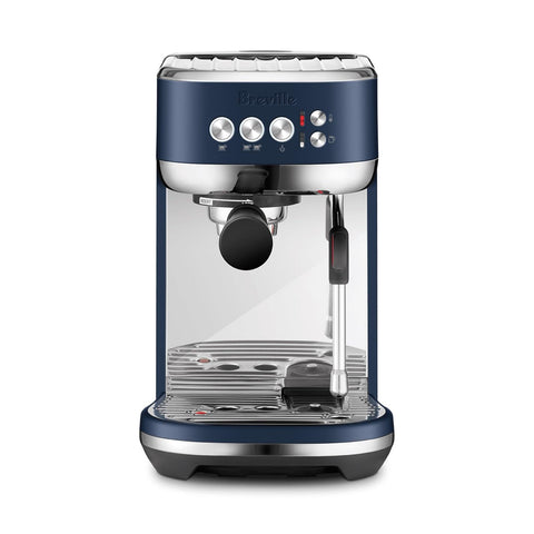 Breville Bambino Plus Damson Blue front view, compact home espresso for quick cafe-quality shots.