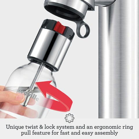 Breville easy twist lock system enabling quick, mess-free sparkling drinks