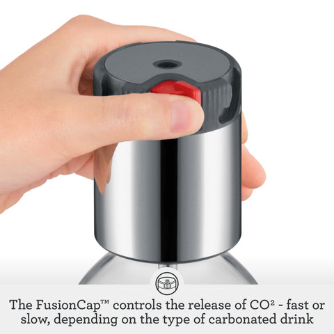 Breville FusionCap technology close-up for safe at-home carbonation