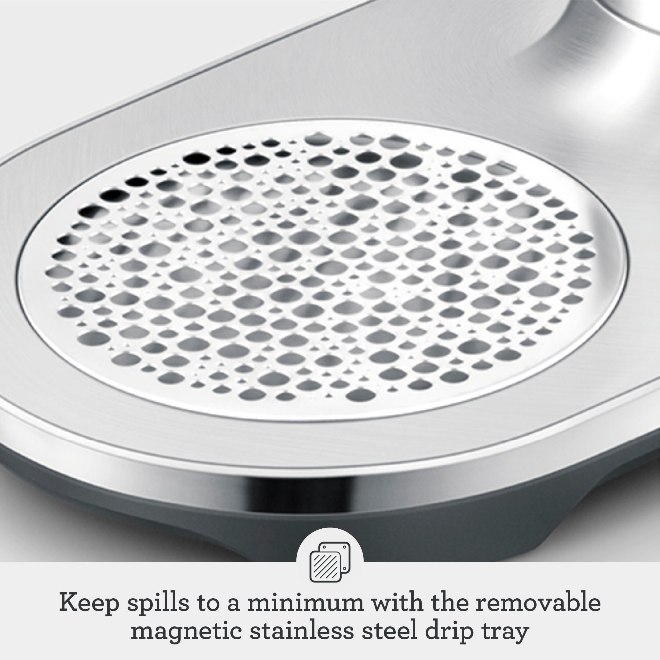 Breville magnetic drip tray reducing spills on kitchen counters