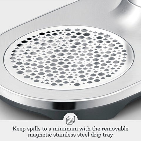 Breville magnetic drip tray reducing spills on kitchen counters