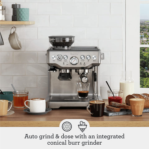 Breville BES870XL grinding-dosage illustrates on-demand grinding for fresh, precise espresso dosing
