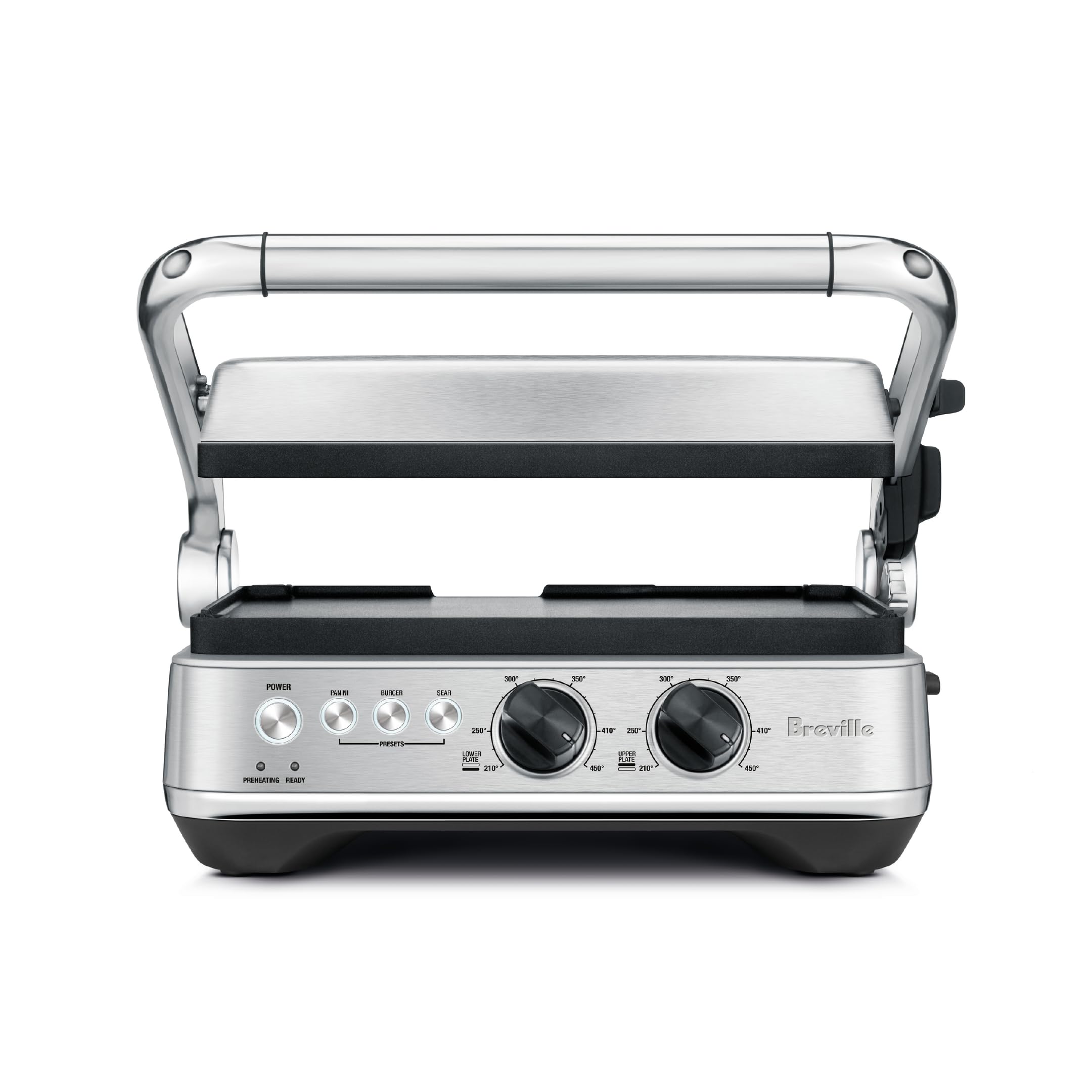 Breville BGR700BSS open flat surface provides 240 sq in of grilling room for steaks and burgers