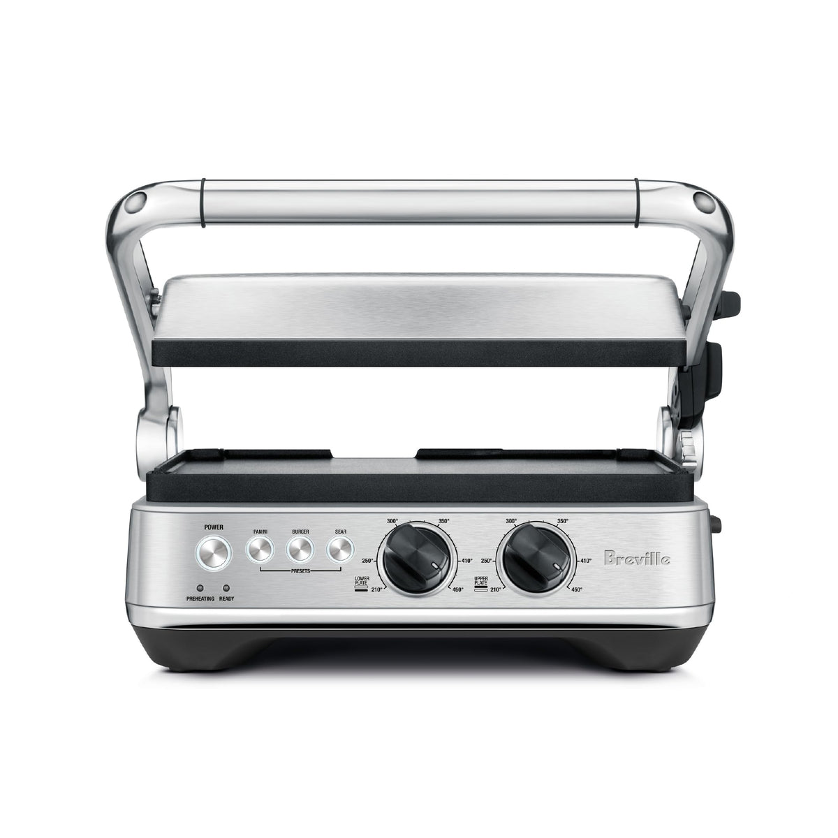 Breville BGR700BSS open flat surface provides 240 sq in of grilling room for steaks and burgers