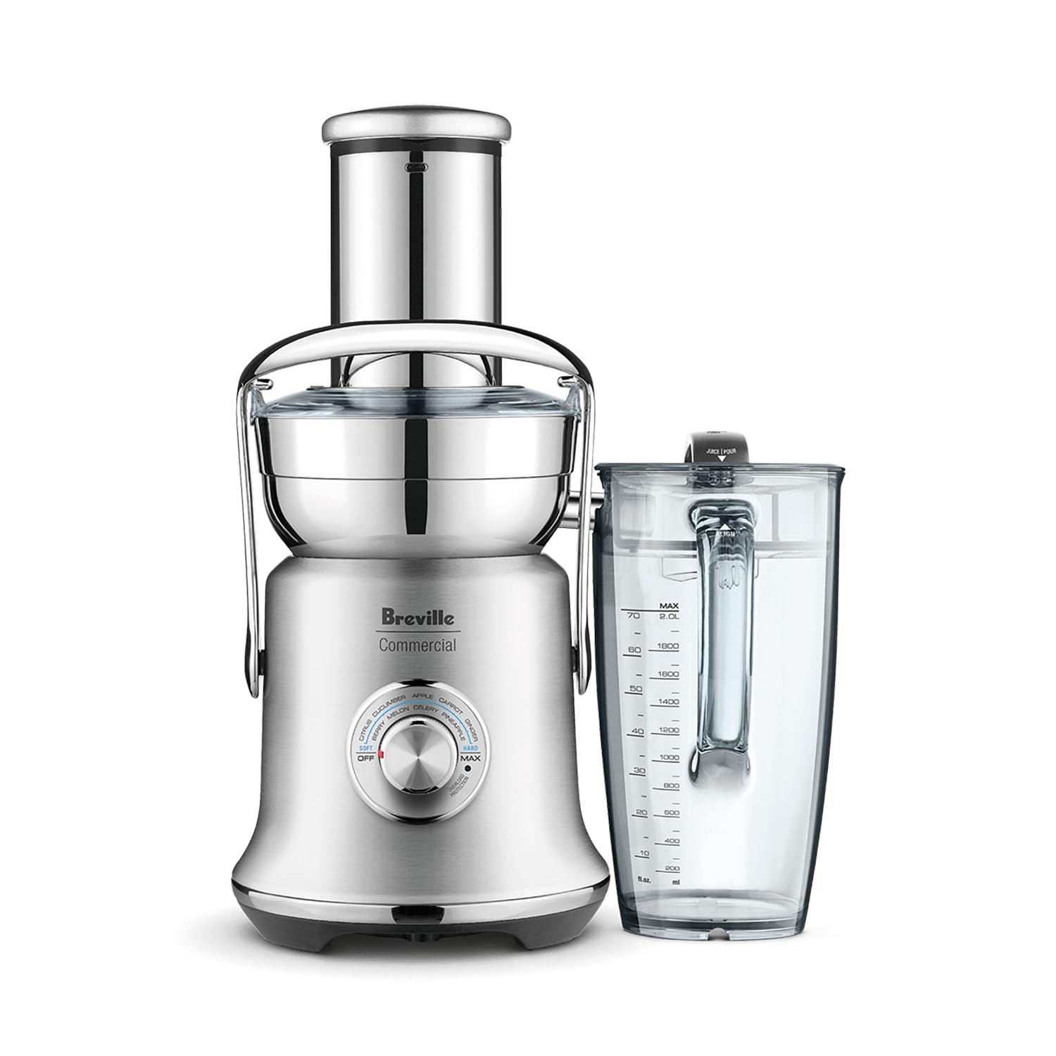 Breville Commercial Juice Fountain XL Pro front view emphasizes sturdy build for busy bars.