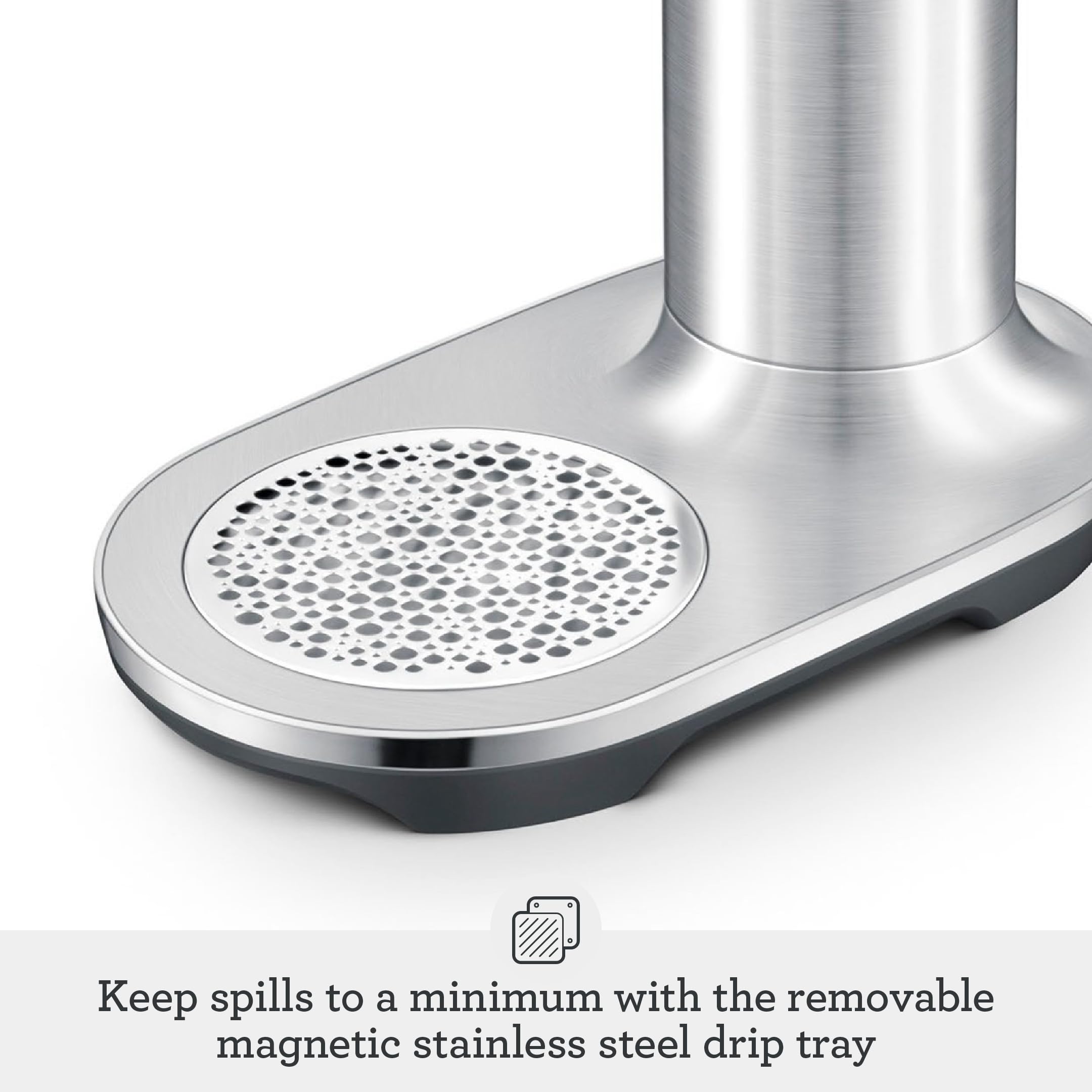 Breville InFizz Aqua magnetic drip tray helps keep counters clean and splash-free.