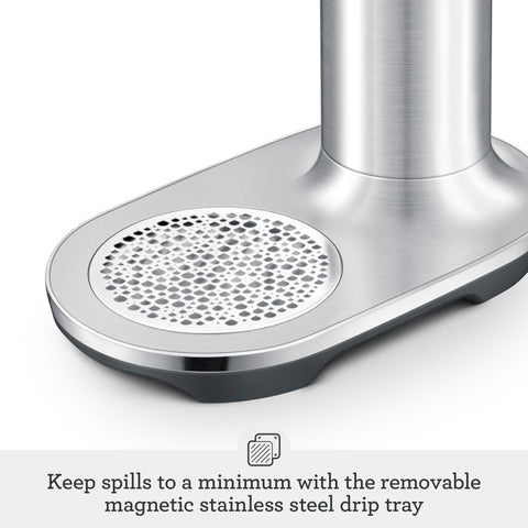 Breville InFizz Aqua magnetic drip tray helps keep counters clean and splash-free.