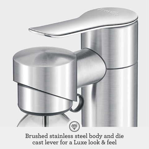 Breville InFizz Aqua stainless‑steel body adds premium, durable everyday use.