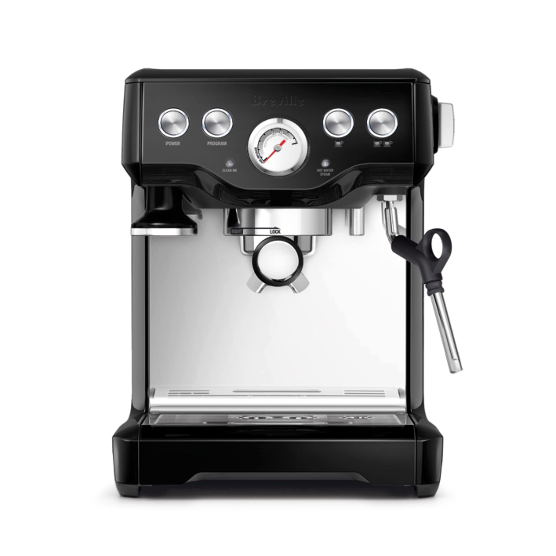 Breville Infuser BES840XL front view for compact home espresso brewing