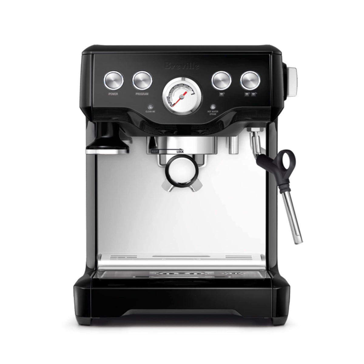 Breville Infuser BES840XL front view for compact home espresso brewing