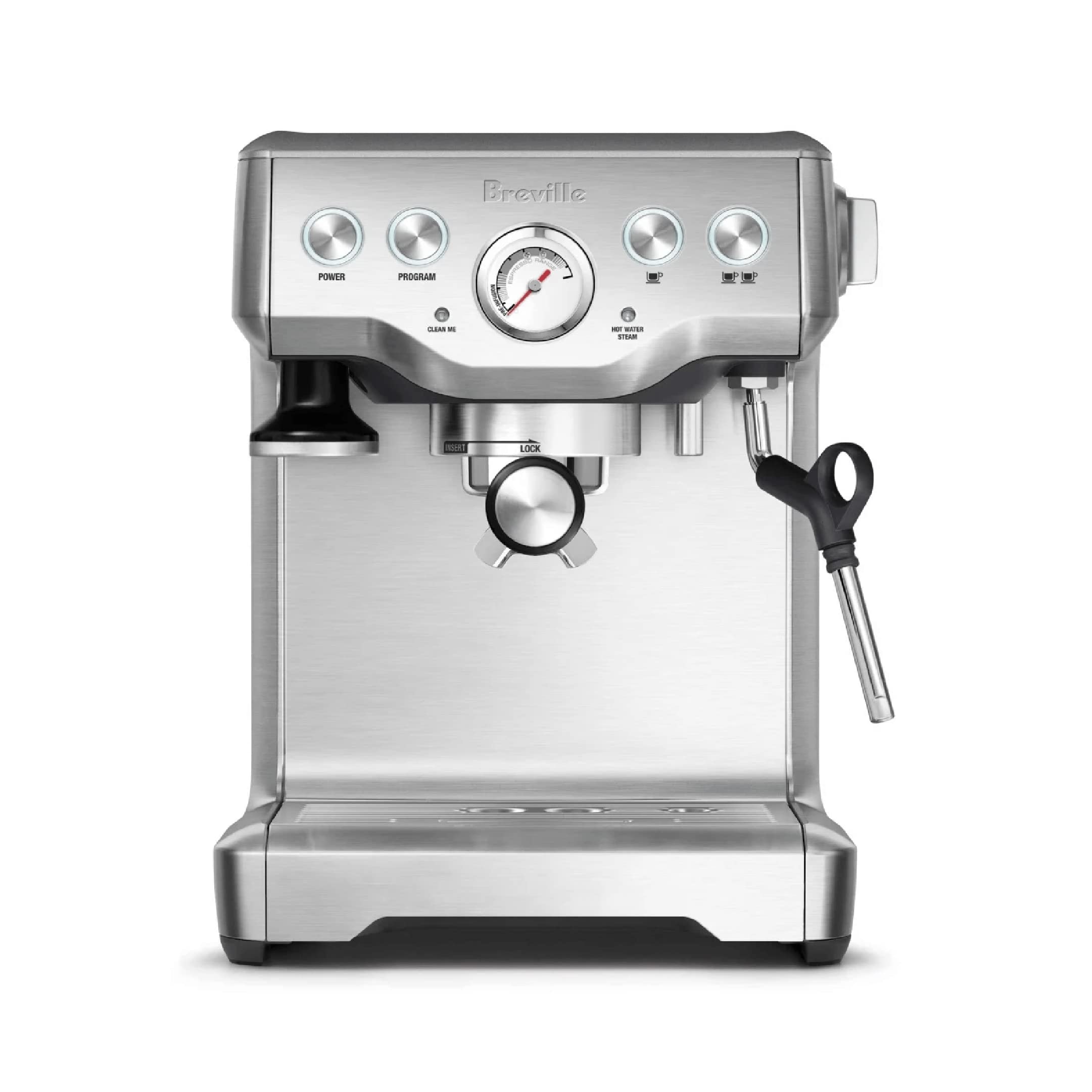 Breville Infuser espresso machine front view with precise dosing controls