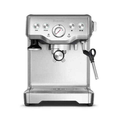 Breville Infuser espresso machine front view with precise dosing controls