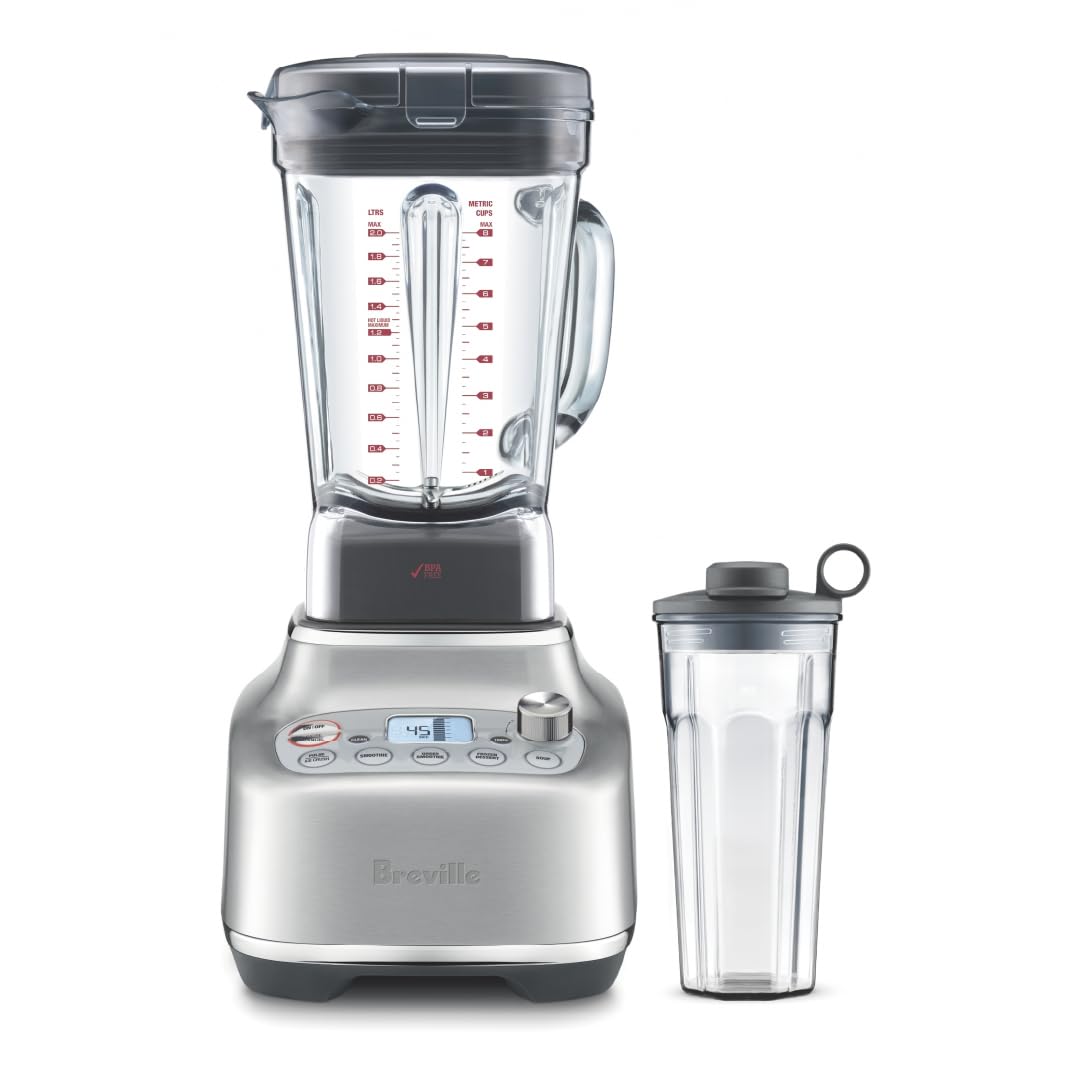 Breville Super Q blender motor delivers 1800W for fast, smooth blends.