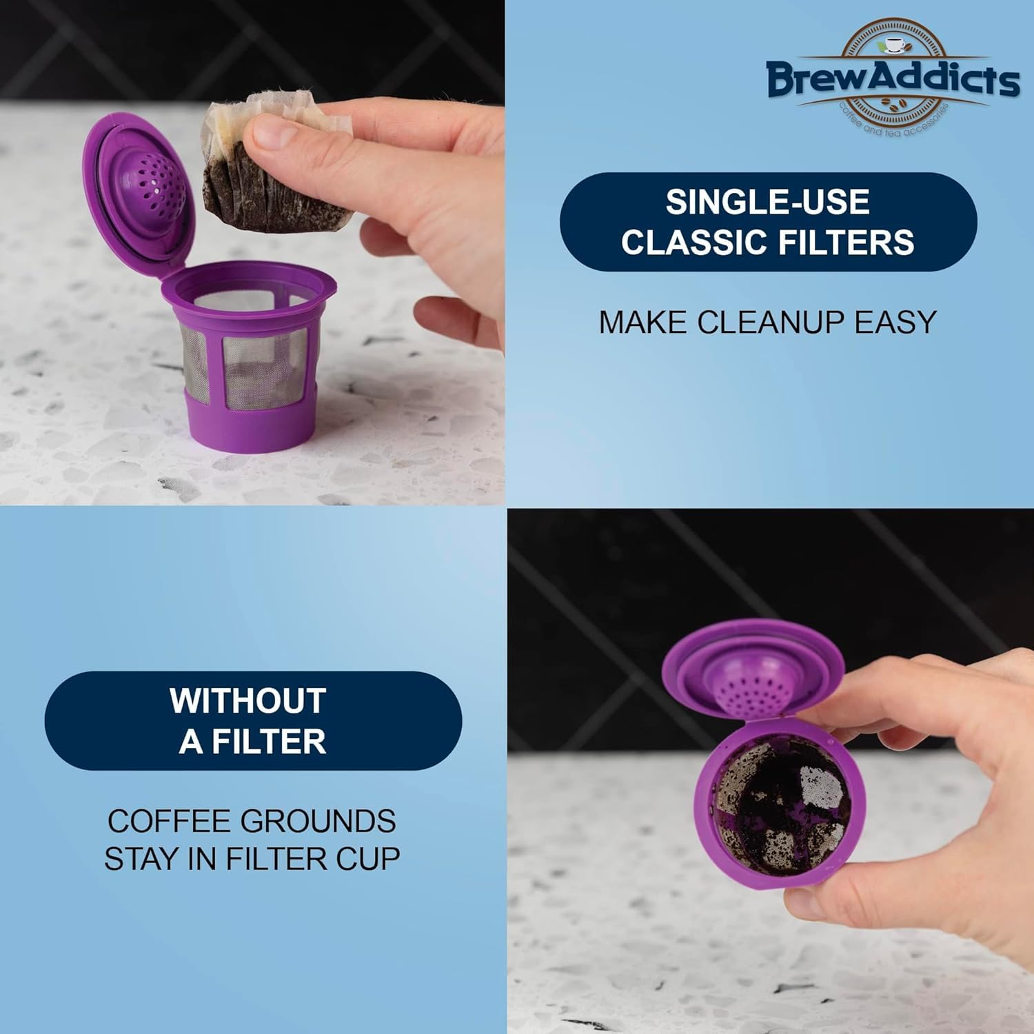 Brew Addicts tear-resistant paper filters prevent tears and sediment.