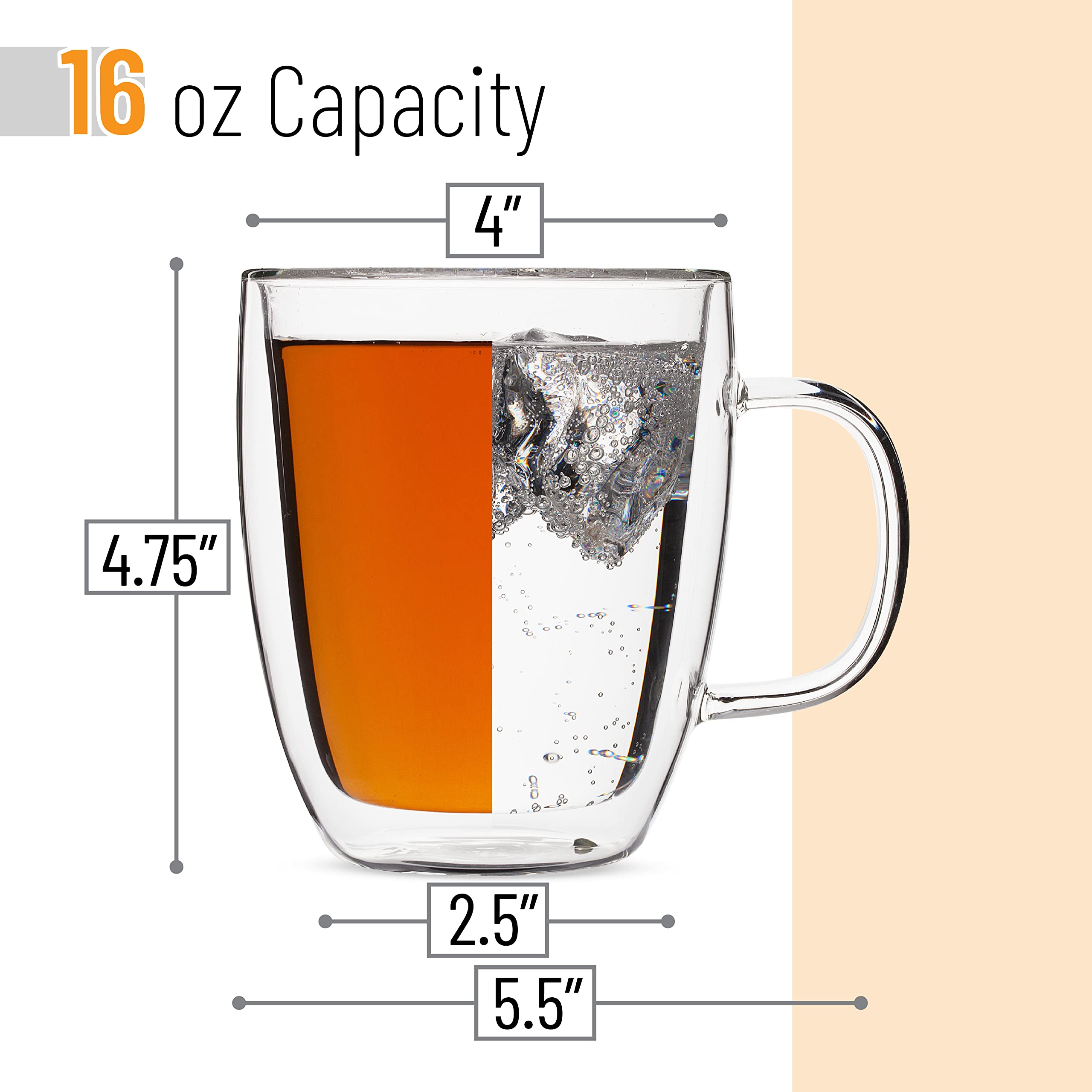Brew To A Tea glass mugs reveal swirling beverages in crystal-clear walls
