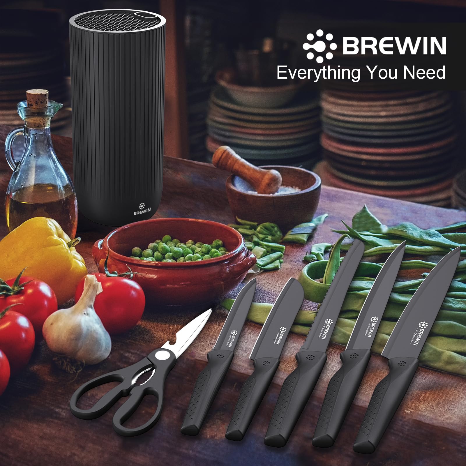 Brewin complete knife set with 8-inch slicing knife for even meat and vegetables.