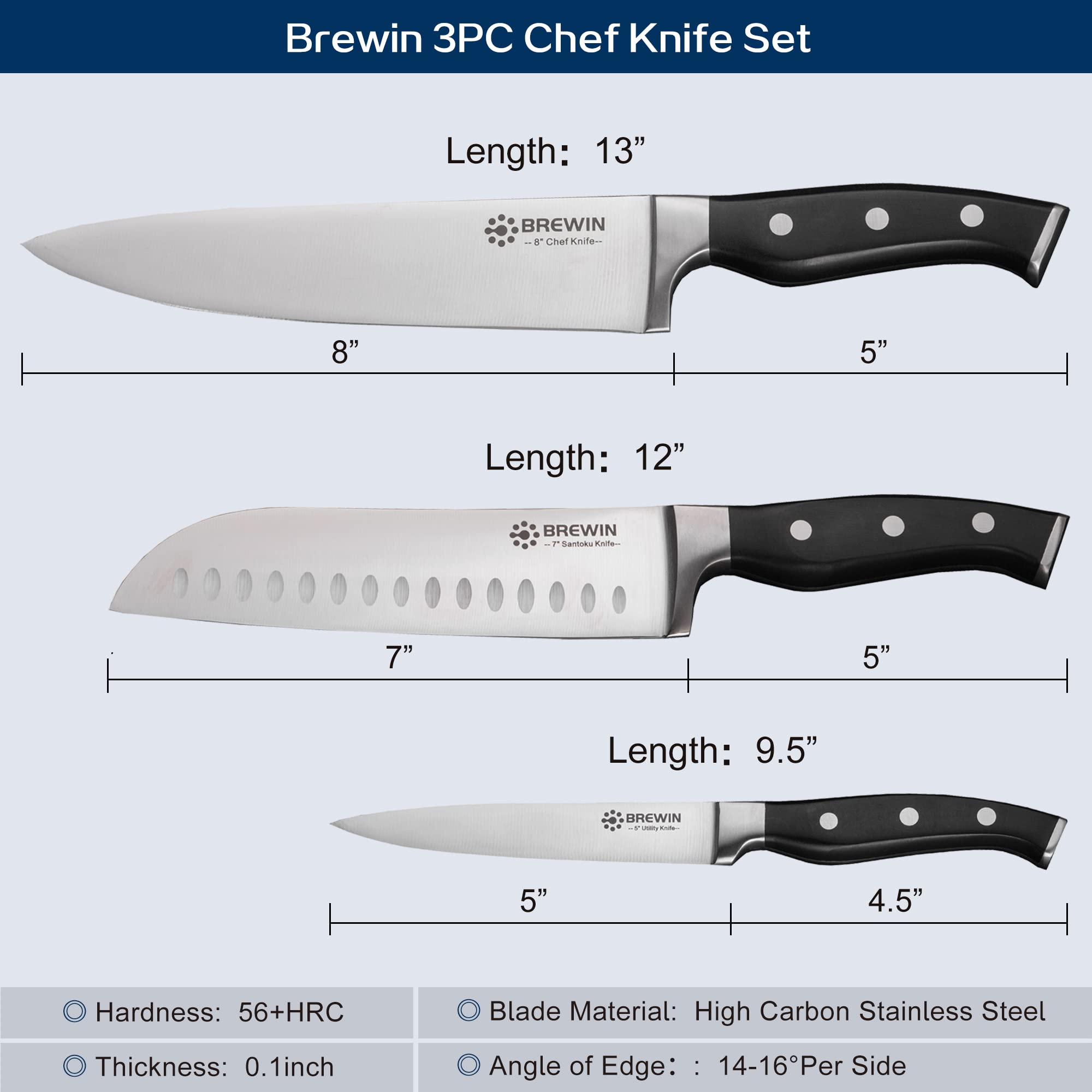 Brewin full tang handle close-up showing triple-riveted stability for secure grip.
