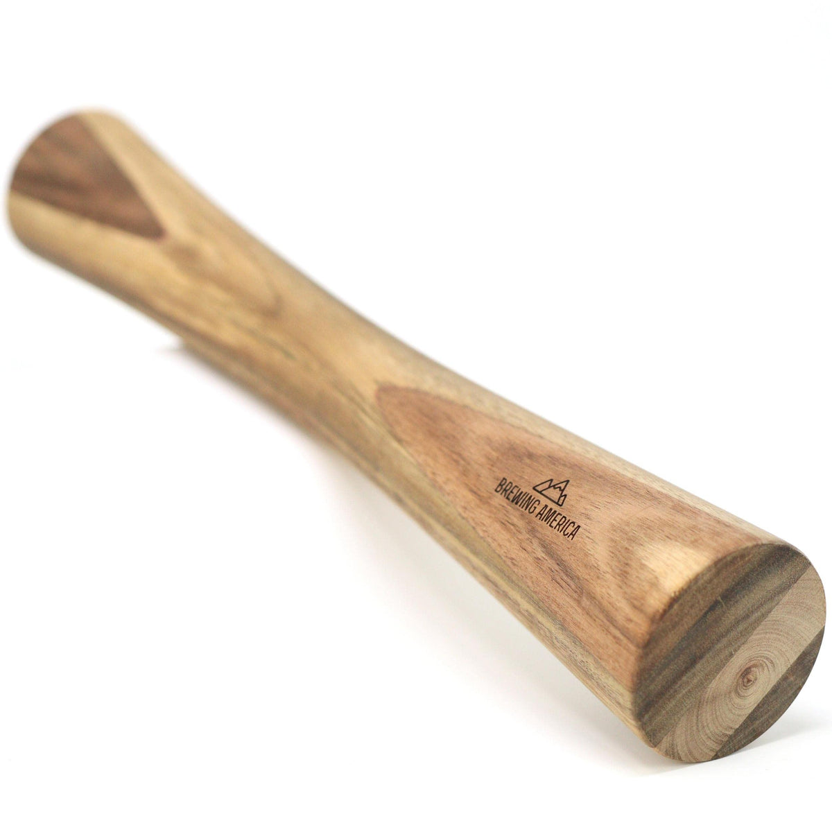 Brewing America acacia wood tamper close-up shows durable, all-natural wood for kraut pressing.