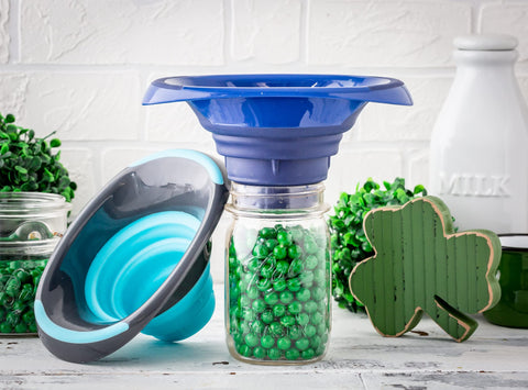 Brewing America teal funnel stores flat for compact kitchen organization