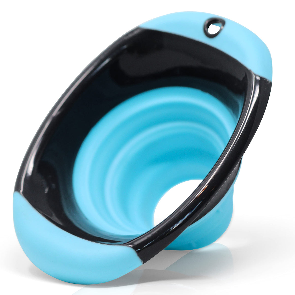 Brewing America collapsible silicone funnel for wide-mouth jars in teal enables mess-free pouring
