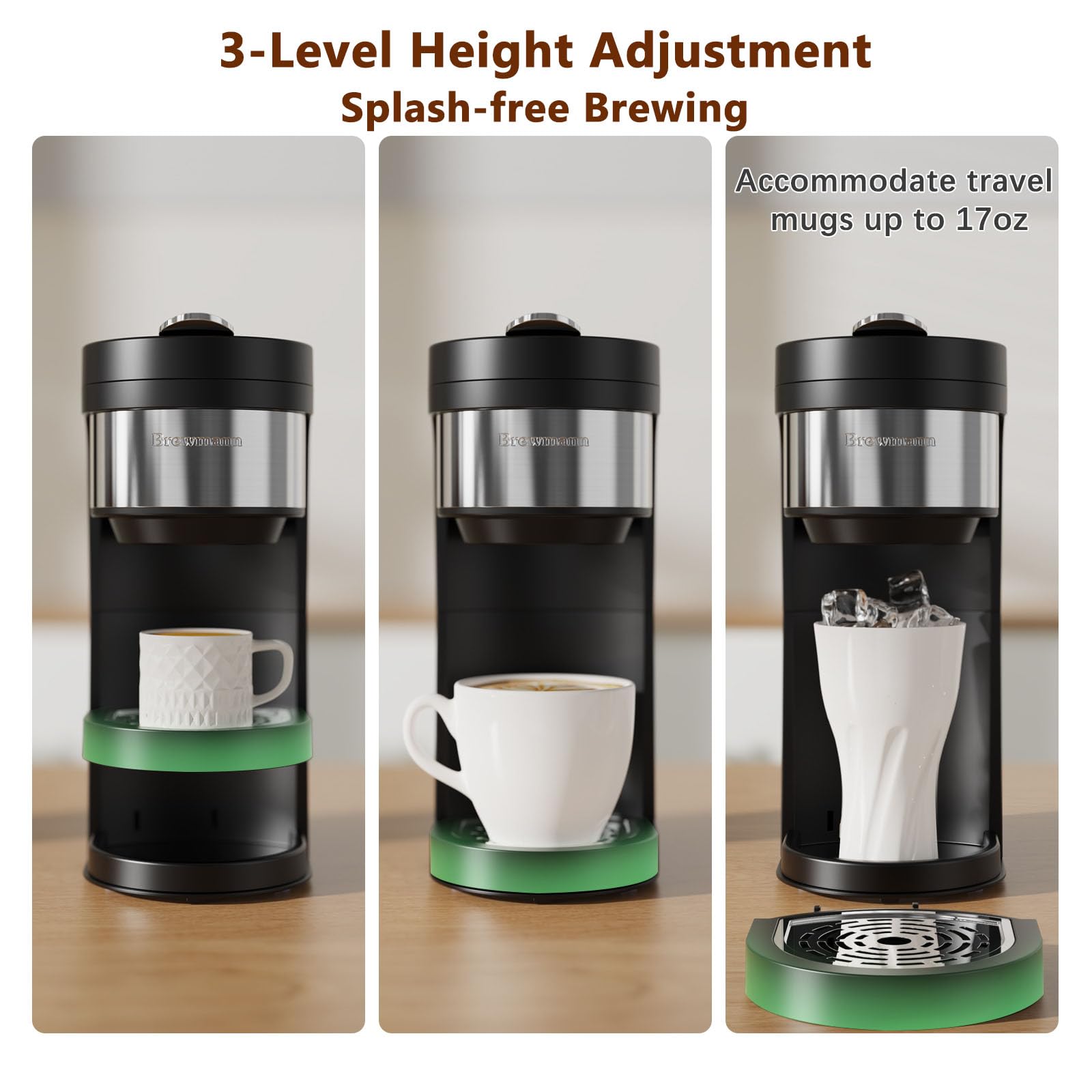 Brewmann compatible with K-Cup pods and coffee grounds.