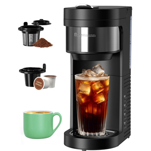 Brewmann single-serve coffee maker on kitchen counter for quick brewing.