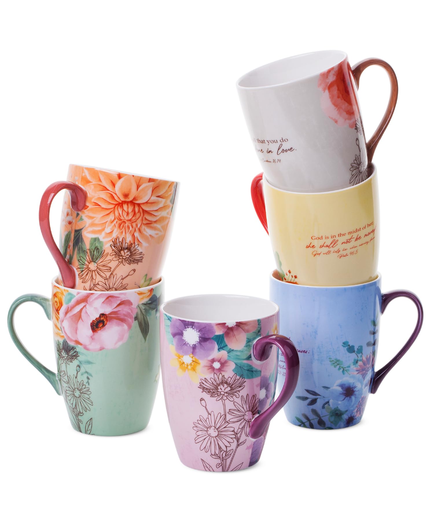 BTaT Christian coffee cups set of six 12oz mugs with verse messages for daily inspiration.