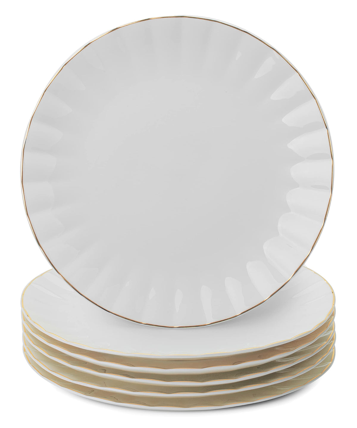 Brew To A Tea porcelain dinner plates with gold trim set for six, ideal for entertaining.