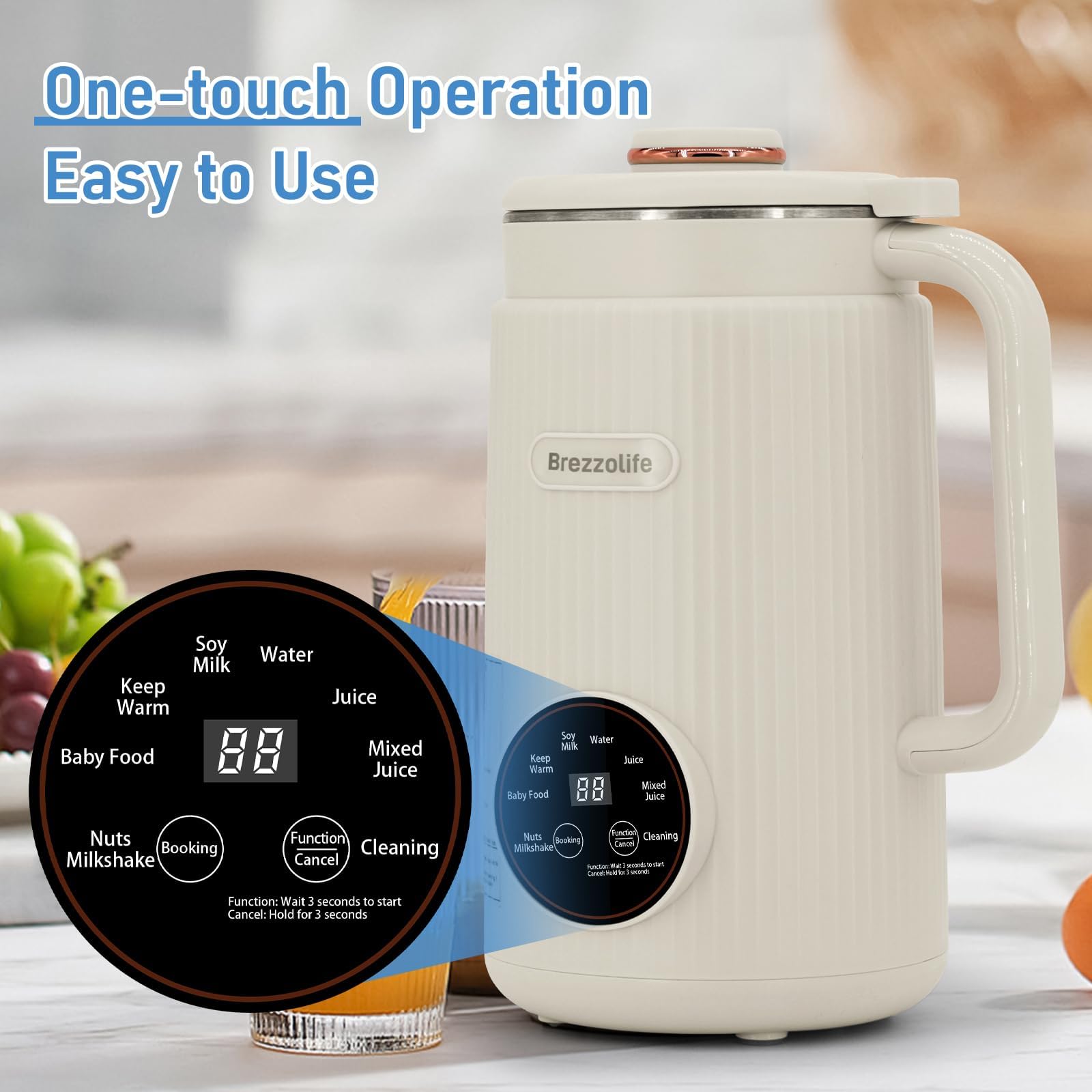 Brezzolife Nut Milk Maker automatic programs simplify making milk.