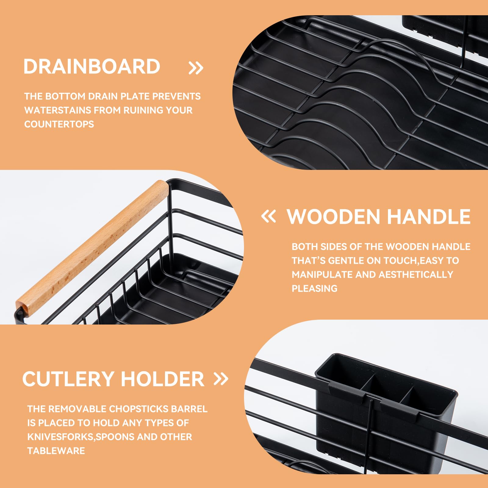 BRIAN & DANY dish rack with removable drain tray keeps countertops clean