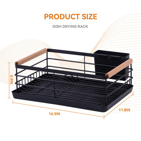 BRIAN & DANY dish drying rack with wooden handle adds style and easy counter maneuvering