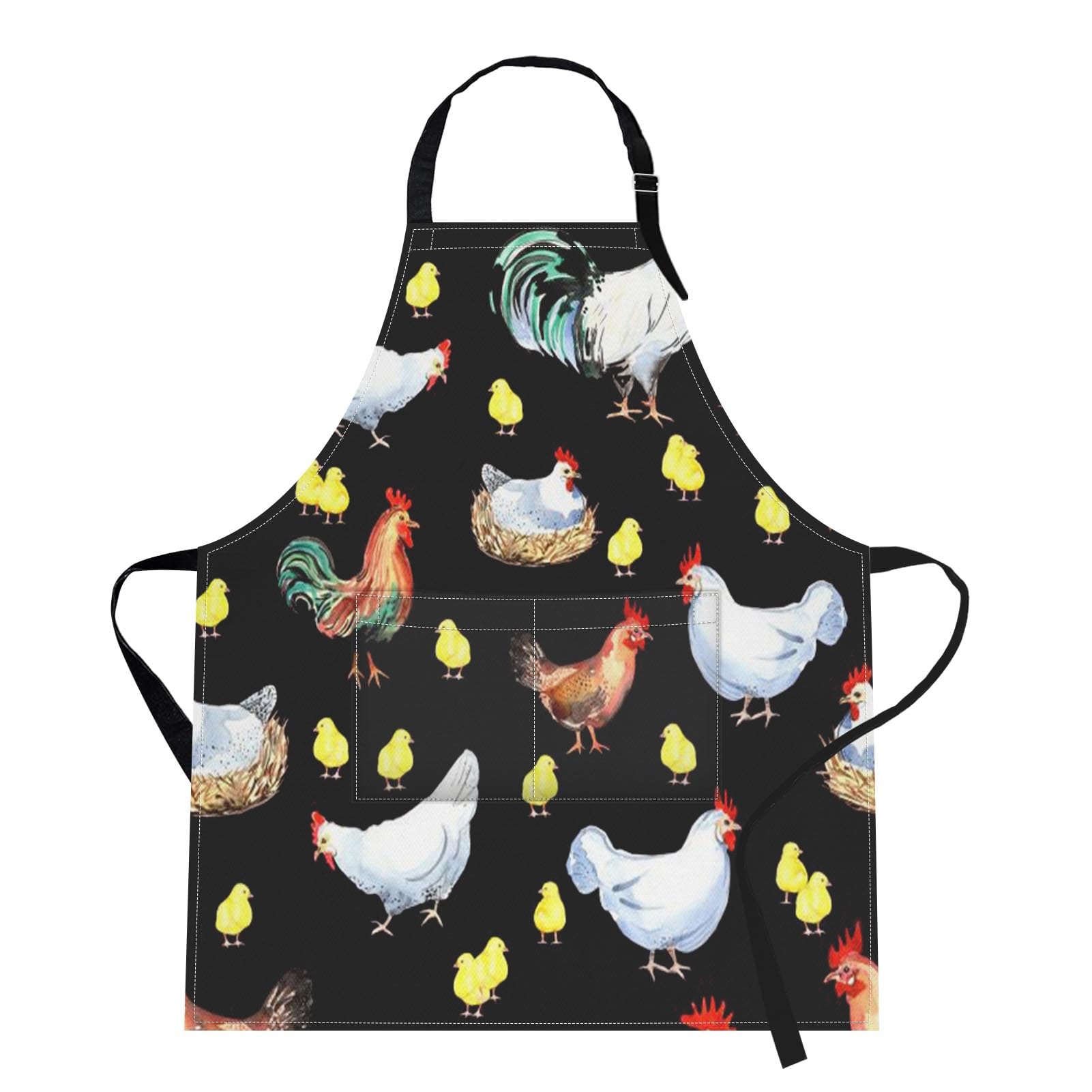 Bribay apron with Happy Chicken Farm Rooster design, great for cooking and gardening.