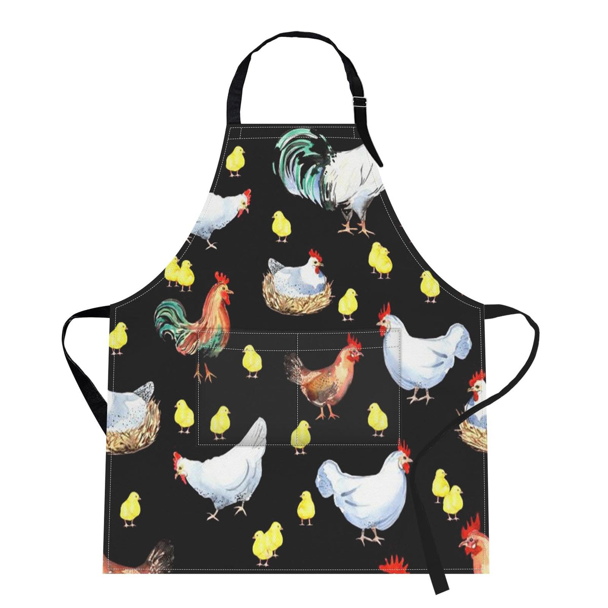 Bribay apron with Happy Chicken Farm Rooster design, great for cooking and gardening.