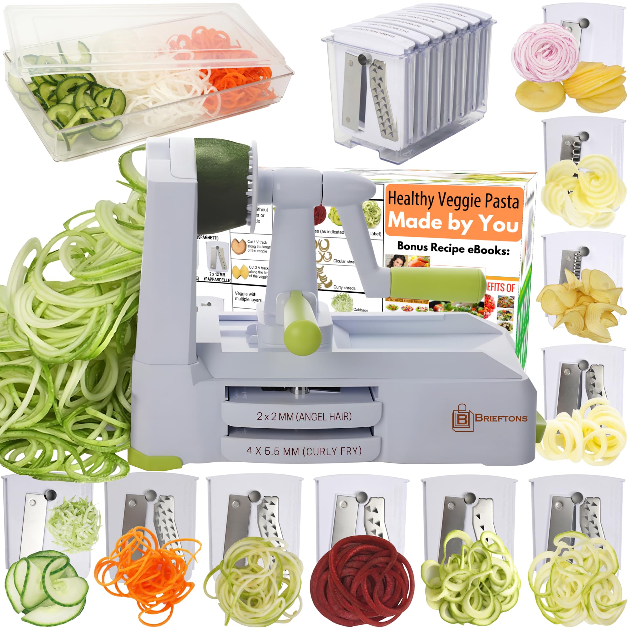 Brieftons 10-Blade Vegetable Spiralizer main unit shows robust construction for versatile veggie noodles