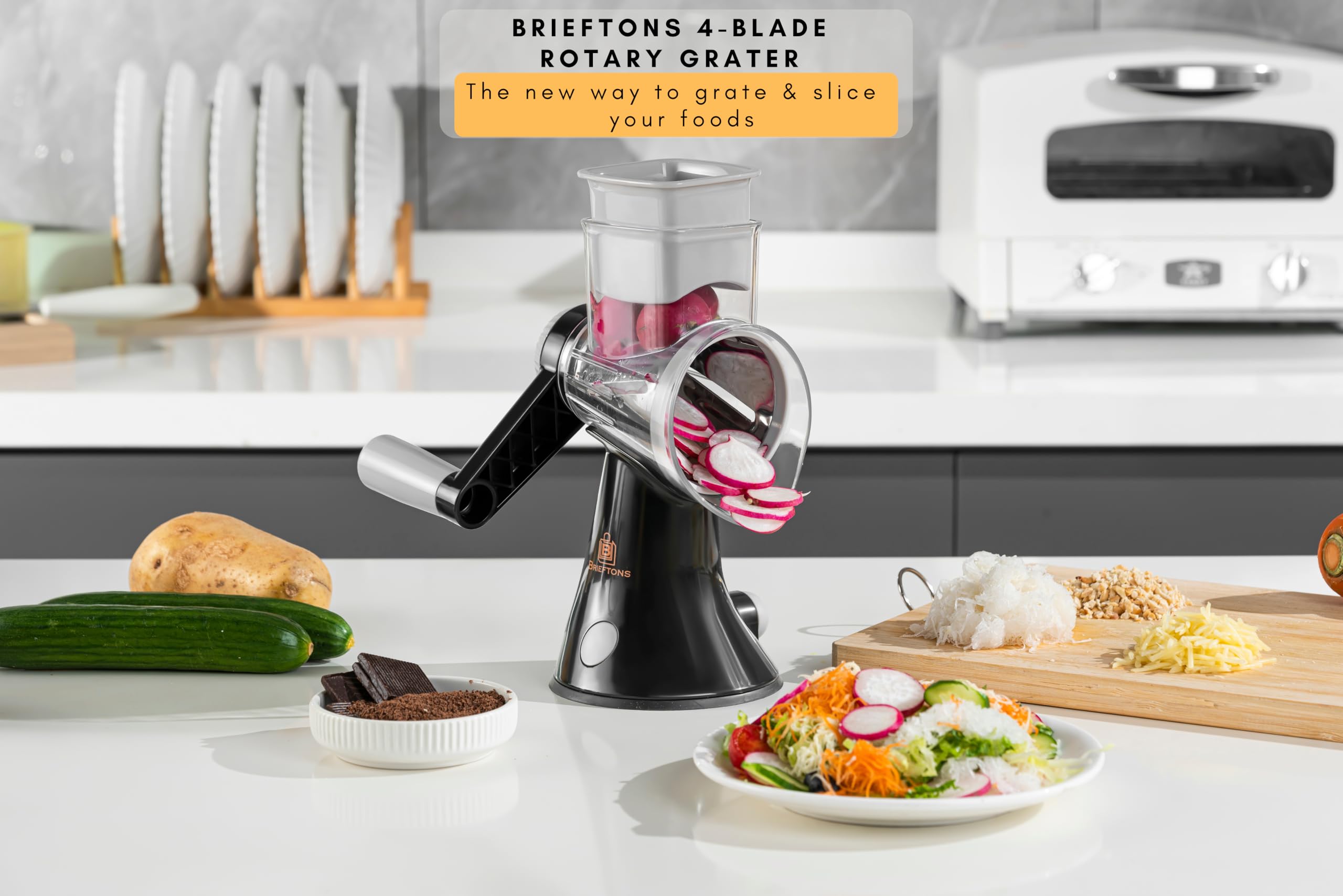 Brieftons angel-hair drum delivers fine shredding for delicate toppings