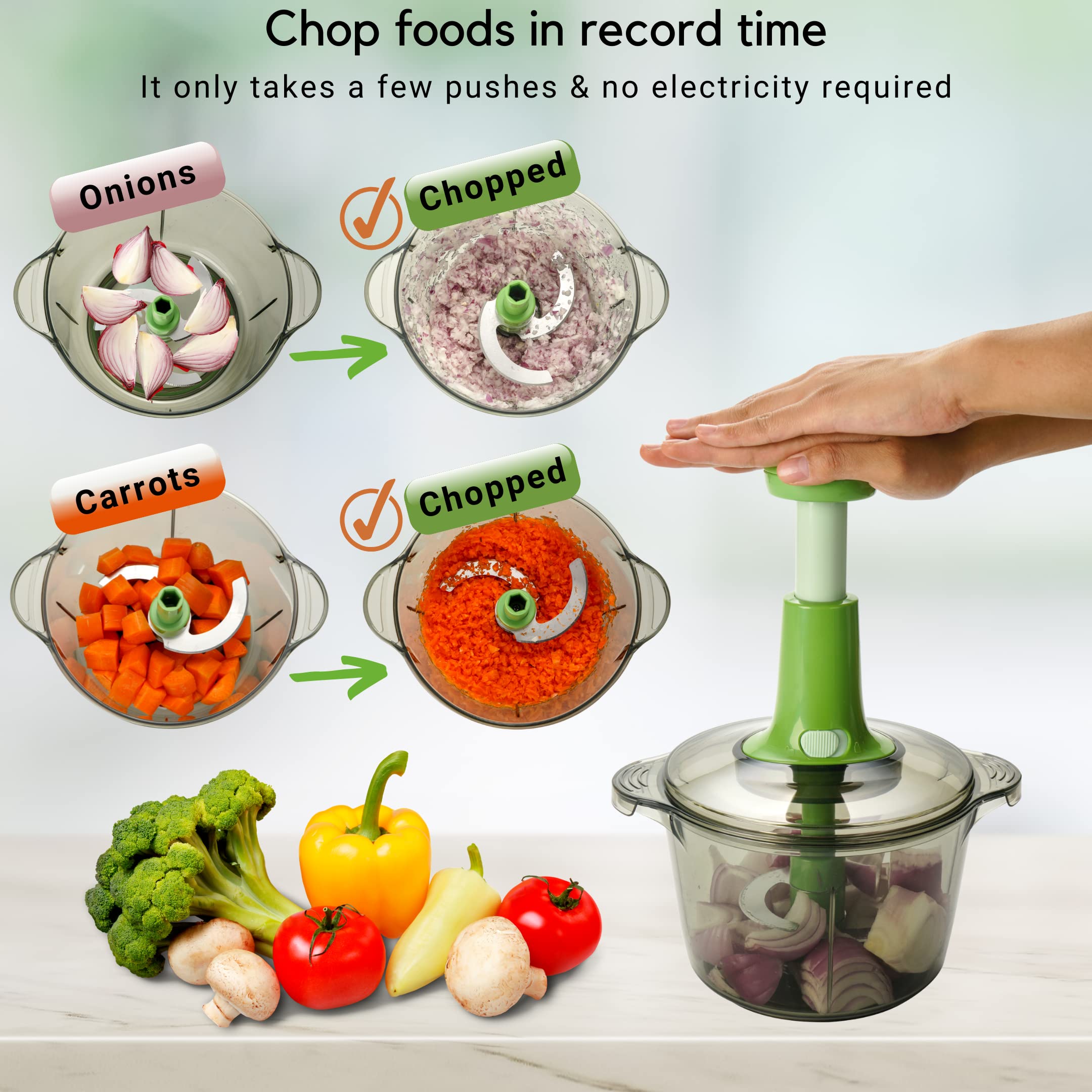 Brieftons Express pump action enabling easy one-handed chopping