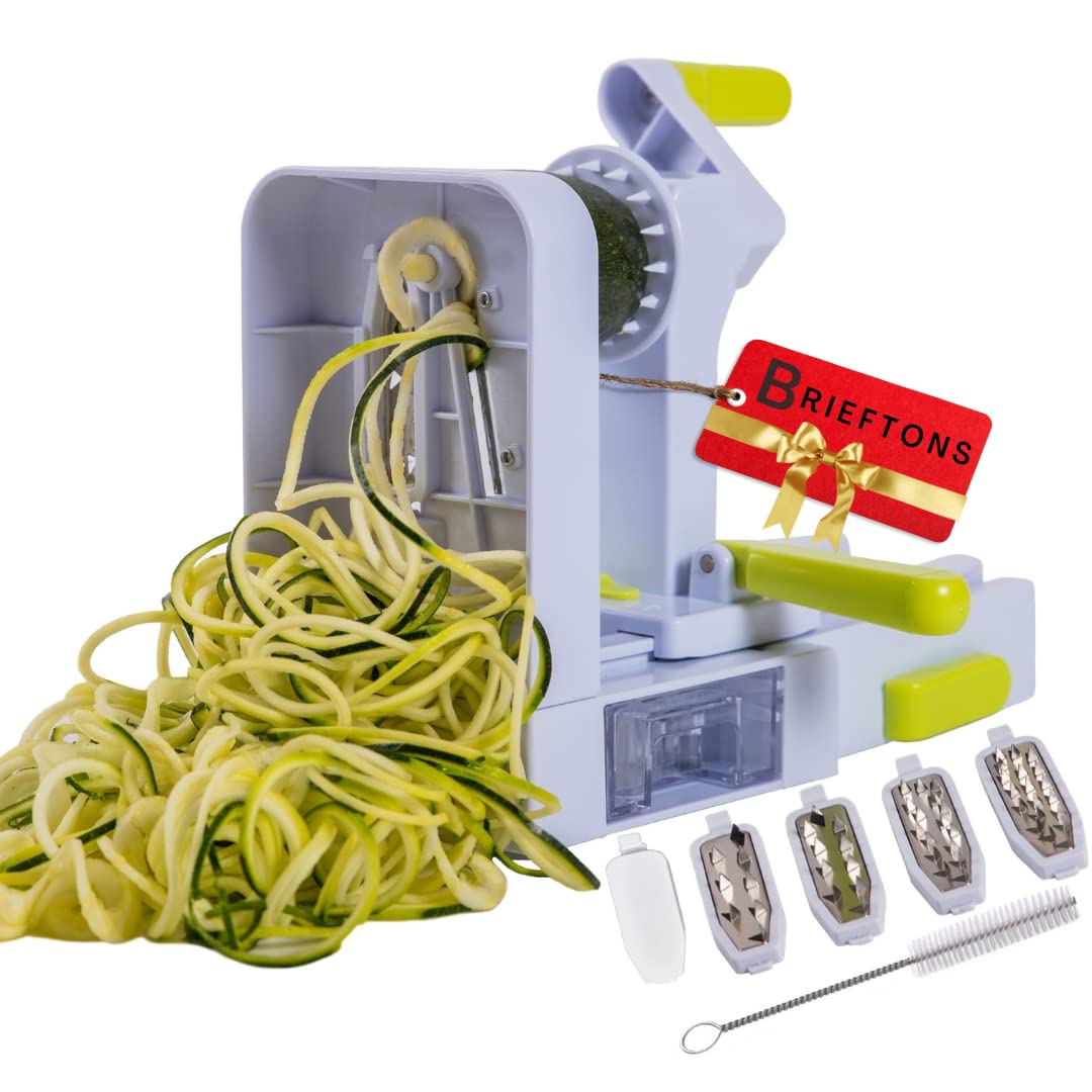 Brieftons QuickFold 5-Blade Spiralizer folded for space-saving storage in small kitchens.