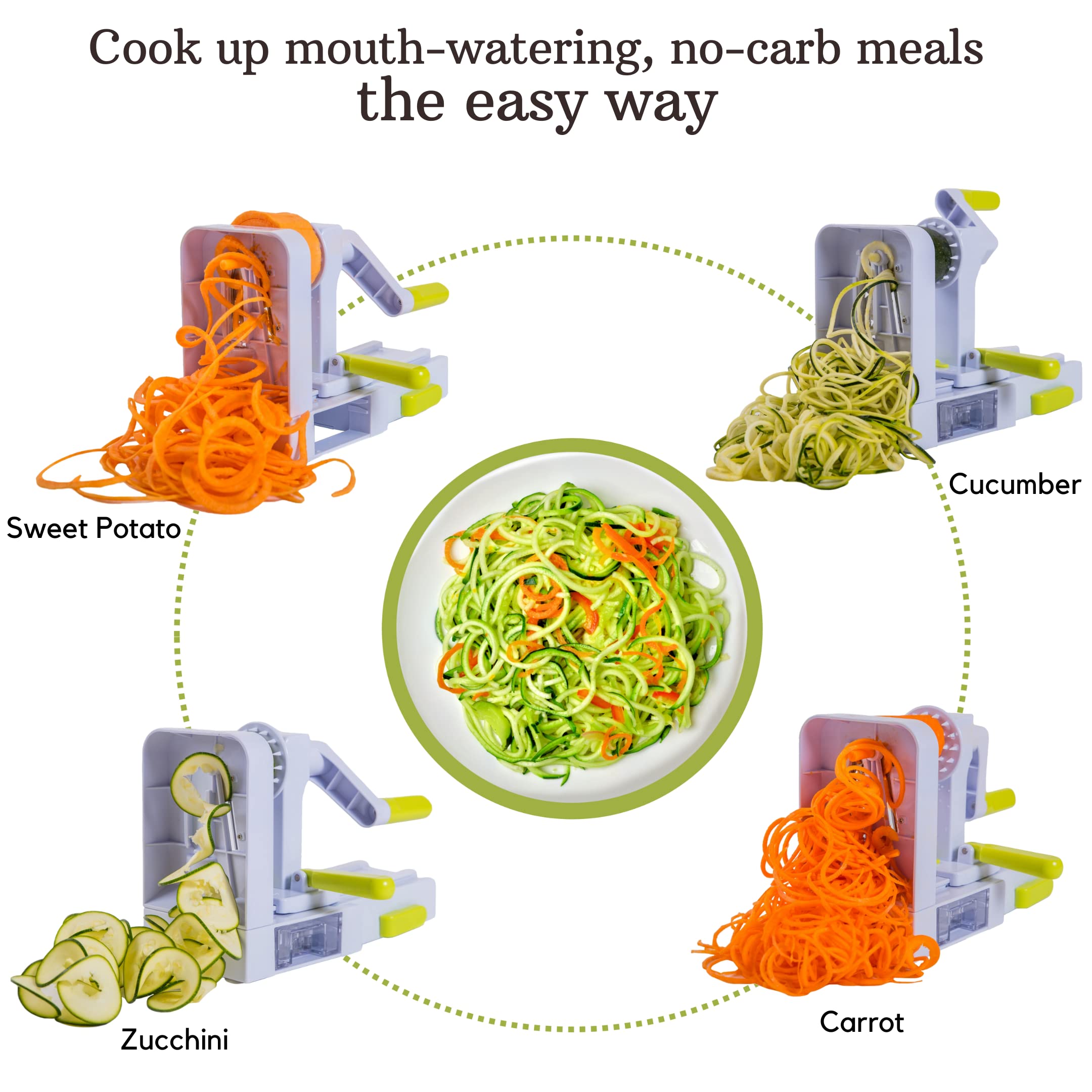 Brieftons QuickFold spiralizer with oversized suction pad stays firmly on the counter.