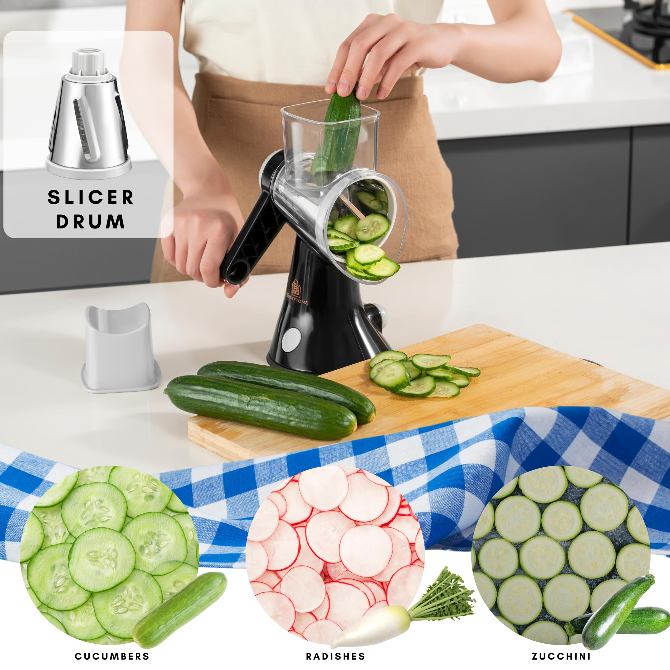 Brieftons suction base provides stable grip during prep