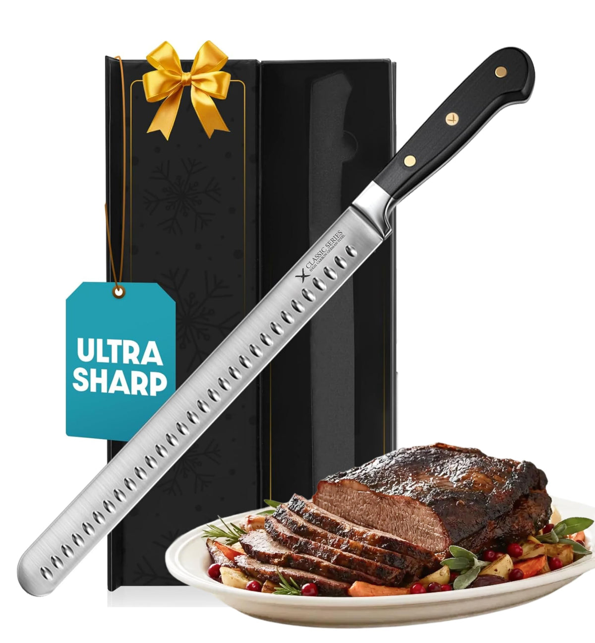 Bright Hobby brisket slicing knife with a 12-inch blade for precise, clean carving.