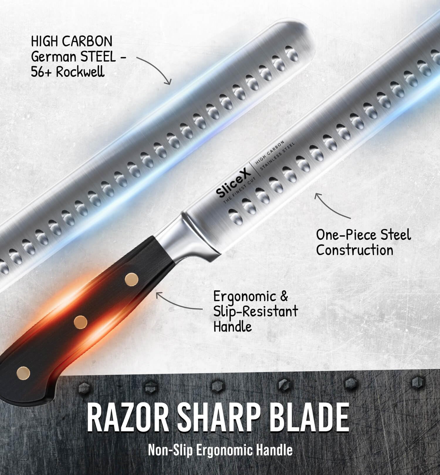 Bright Hobby razor sharp edge enables effortless slicing of brisket, turkey, and other meats.