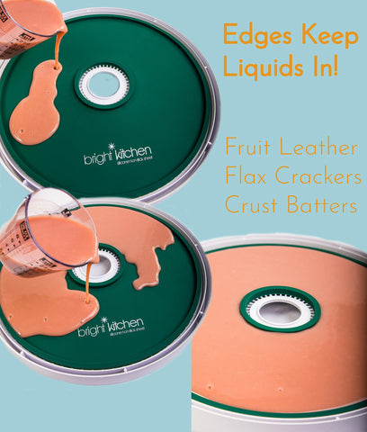 Liquid batter is held on Bright Kitchen EDGE silicone sheet during dehydration