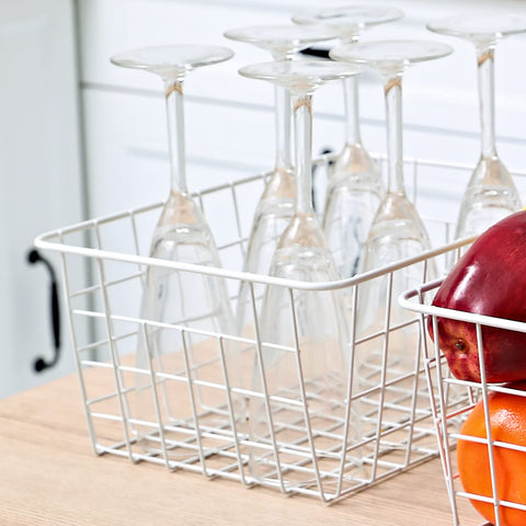 Brightalk small basket tidying pantry shelves with clear contents