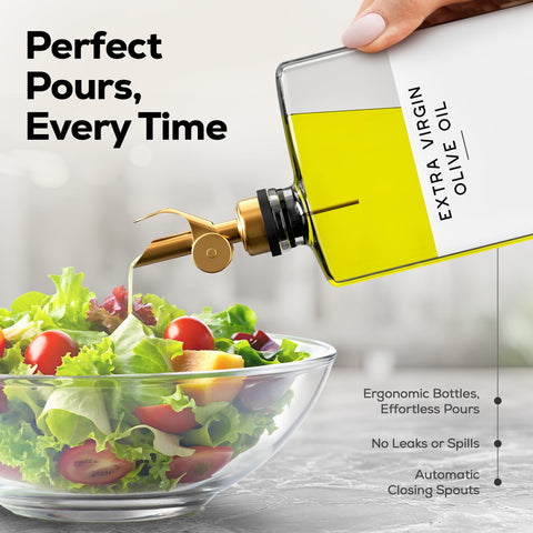 Brighter Barns drip-free pour dispenser highlighting precise olive oil control
