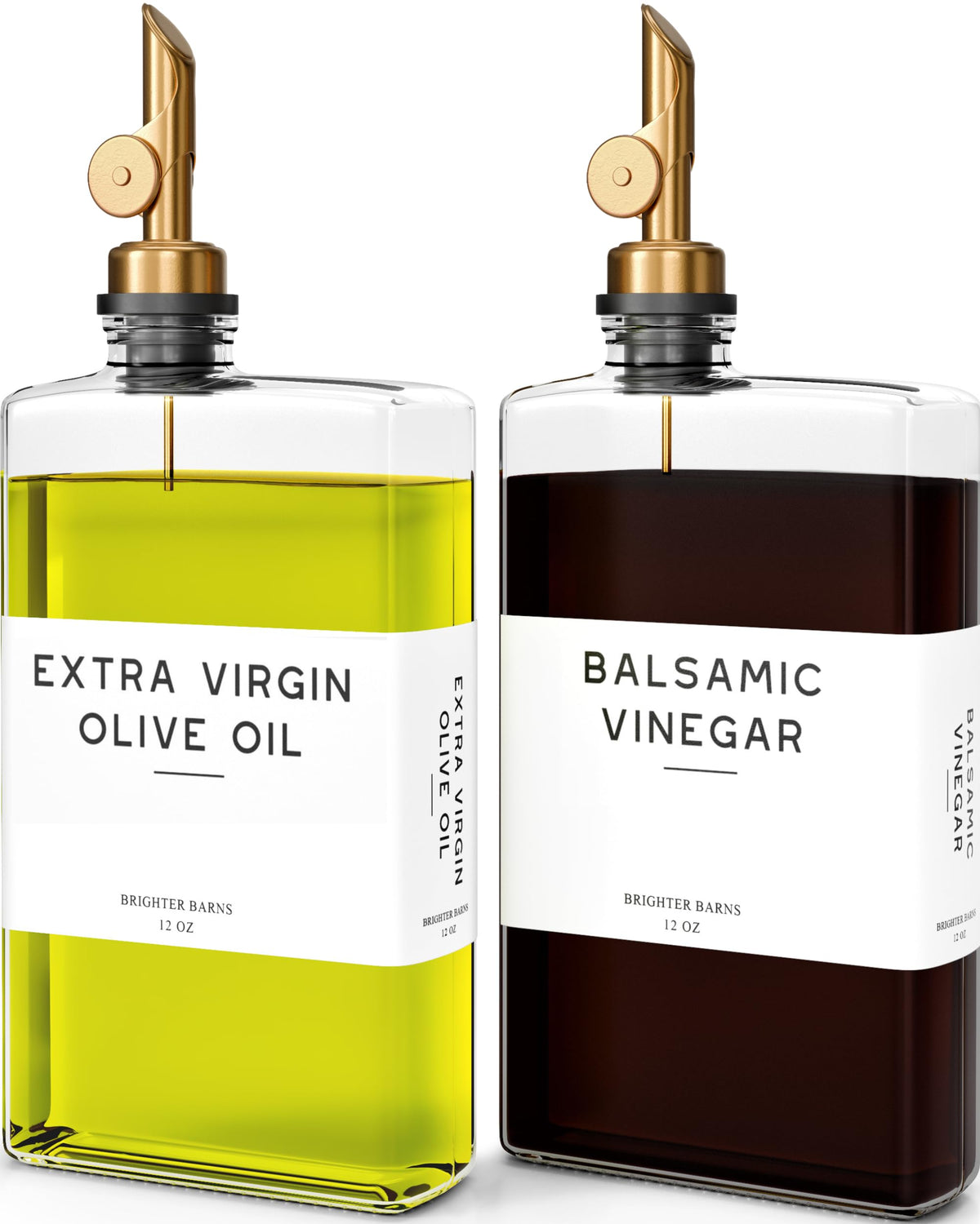 Brighter Barns glass olive oil dispenser set, top view for organized countertops