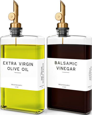 Brighter Barns glass olive oil dispenser set, top view for organized countertops
