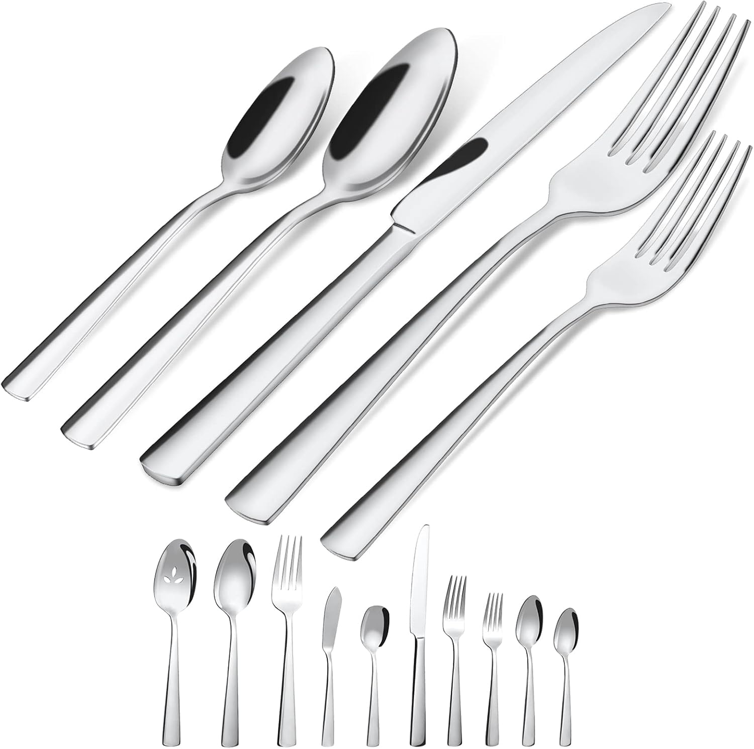 Brightown 45-piece flatware set for 8 with ergonomic grip and mirror polish for everyday dining