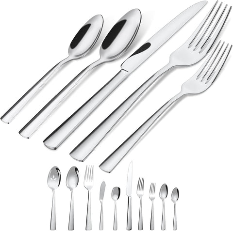 Brightown 45-piece flatware set for 8 with ergonomic grip and mirror polish for everyday dining