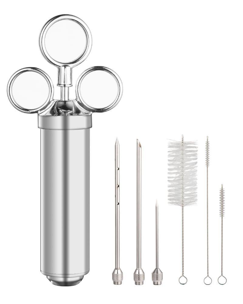 Brigii Meat Injector Syringe 2oz for juicier poultry and beef marinades.